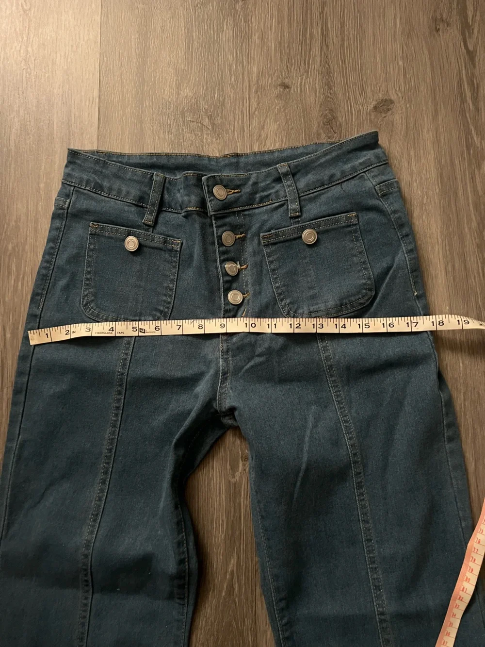 Women's Blue Flare Jeans with Front Button Detail- Retro Sailor Jeans